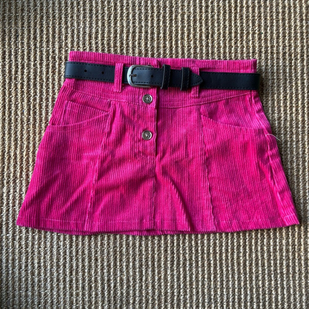 Vintage 90s Hot Pink Corduroy Skirt with Belt by Wear Me - Size 4